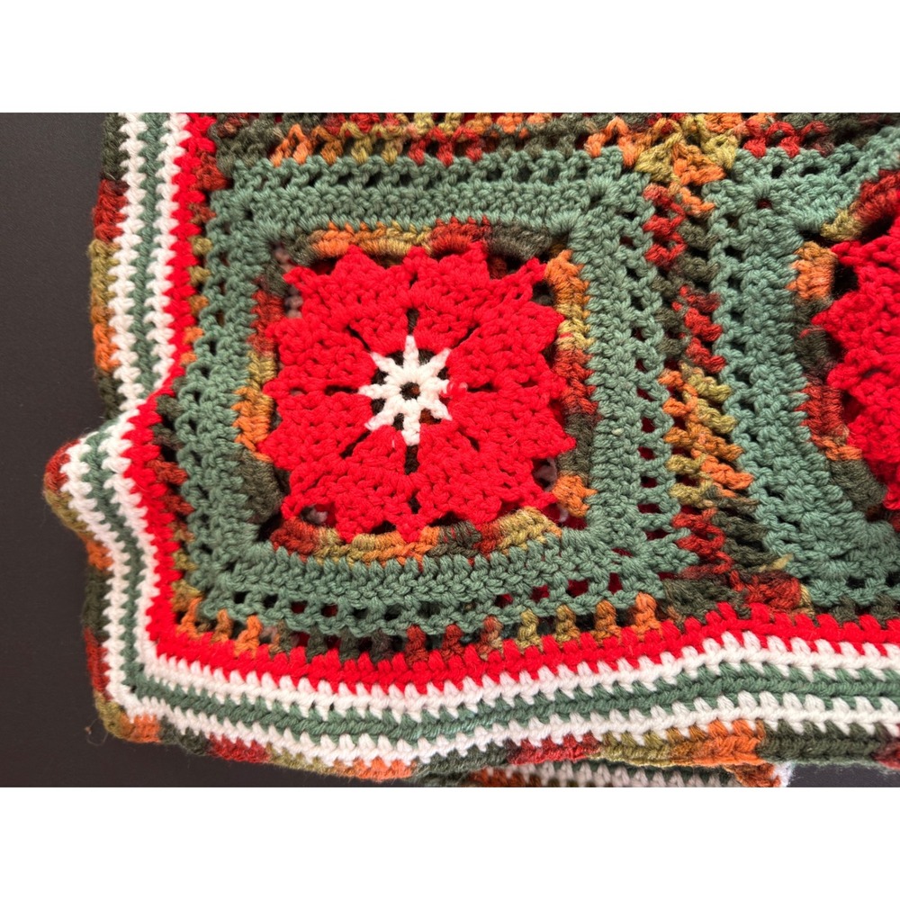Handmade Knit Crochet Granny Square Throw Blanket Home Lounge Moody Rustic - Picture 3 of 5